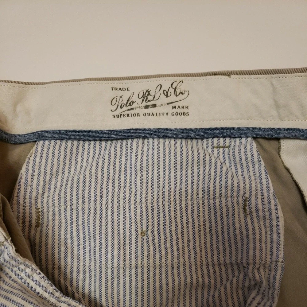 Polo Ralph Lauren Mens Flat Front Khaki Classic Fit Pockets Chino Pants Sz 35/32
